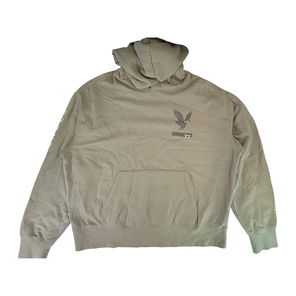 American Eagle Outfitters Mens Graphic Hoodie Eagle Logo Khaki Green Size L
